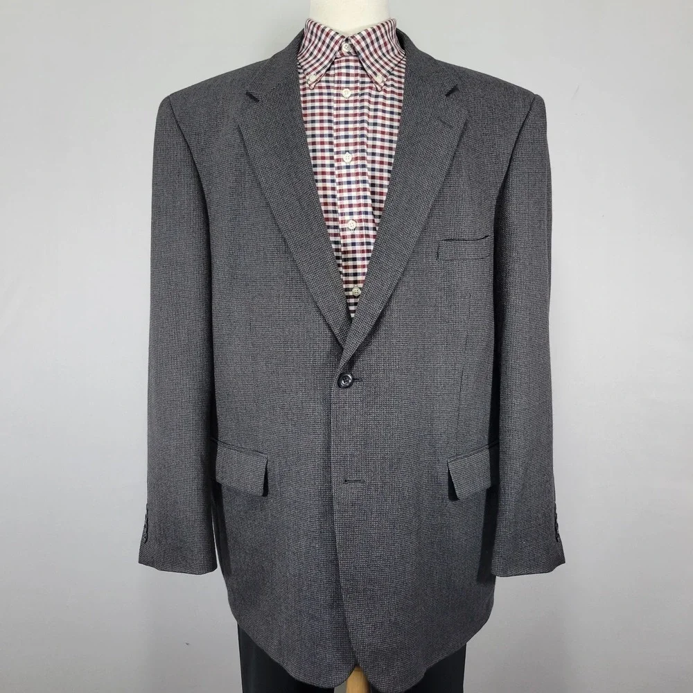 Pronto‎ Uomo Men's Sport Coat Blazer Two Button Gray Blue Lambs Wool Size 50L